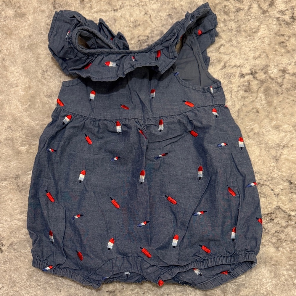 EUC 18mo Adorable Patriotic Blue Baby Romper with Red and White Popsicle Accents
